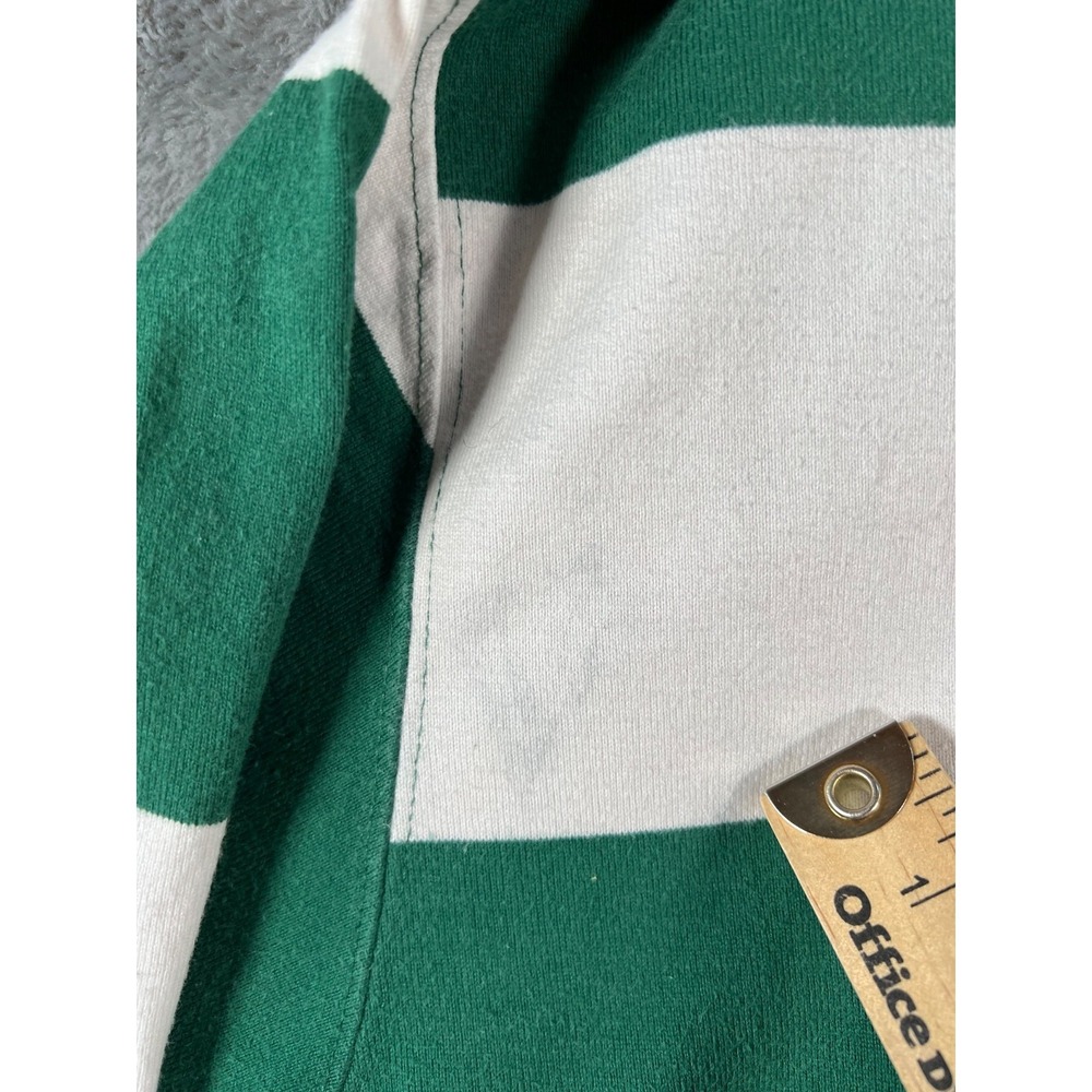 Lands End Vintage Rugby Shirt Mens XL Green White Stripe Heavyweight 90s Polo - Picture 4 of 13